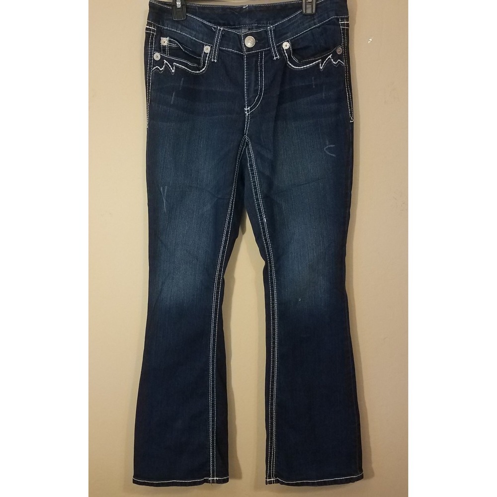 Seven7 Jeans Women 10 Bootcut Embroidered Flap‎ Pocket Stretch Blue Denim